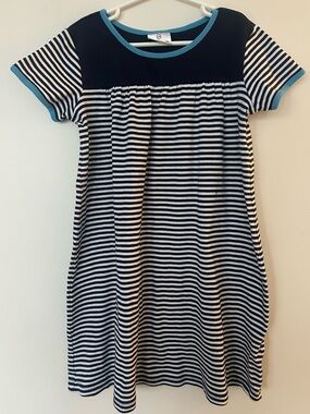 Hanna Andersson Girls 140 Navy Striped Cotton Play Dress